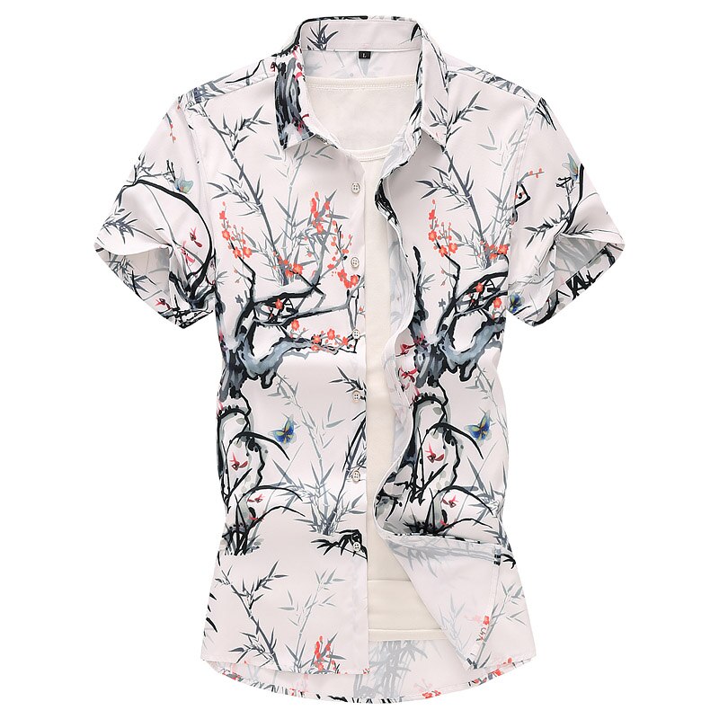 Plant Flowers Hawaiian Shirt Bamboo Mens dress Shirts Plus size Blouse Men Short sleeve Blouse Men Summer Plus size 6XL 7XL: 6XL