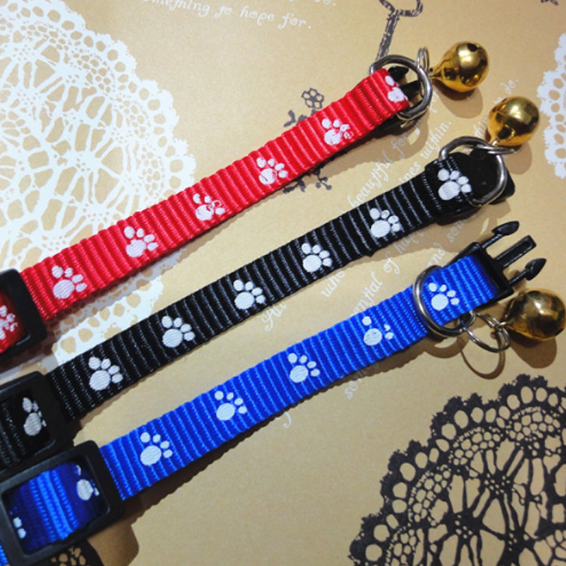 Collier pour animal de compagnie en tissu Nylon avec cloche, joli empreinte digitale, chaîne pour chaton, chiot, chien ou chat