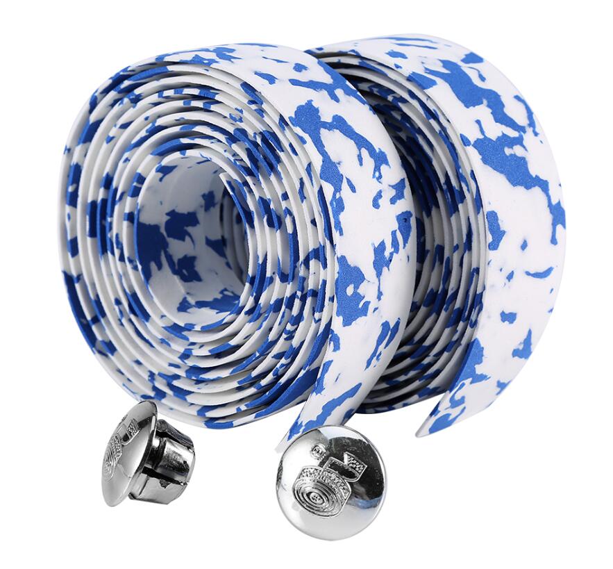 Bicycle Handlebar Tapes Reflective Camouflage Grip Wrap Cycling Handle Belt Cork Wrap with Bar Plugs Non Slip Absorb Sweat Strap: Blue and White