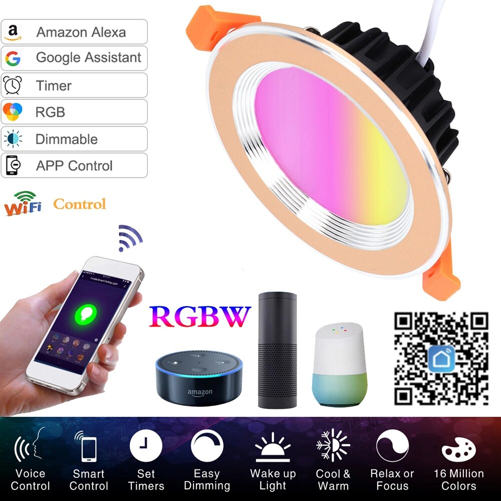 Lámpara LED inteligente regulable para techo lámpara de techo con Panel redondo, 10W, RGB + CW, WIFI, aplicación Tuya, 220V / 110V