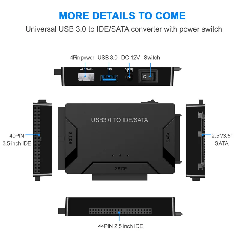 Adaptador USB a SATA IDE HDD, Cable USB 3,0 a 2,5 "/3,5", convertidor de disco duro Sata IDE, Cable de conversión de transferencia de datos 3 en 1 para PC