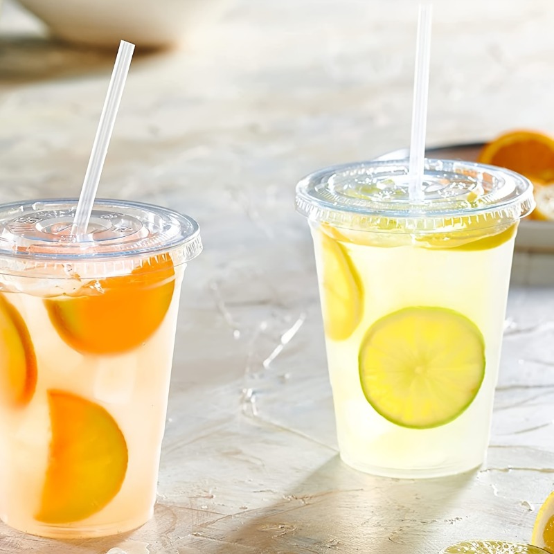 50 st engångsmuggar i plast med lock, sugrör, mjölktekoppar, sammankomst, fest, resor, dricka smoothie, kaffe, daglig dryckesset