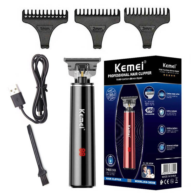 Original LCD display powerful kemei hair trimmer men electric beard trimmer rechargeable hair clipper for finishing outlining: black with box