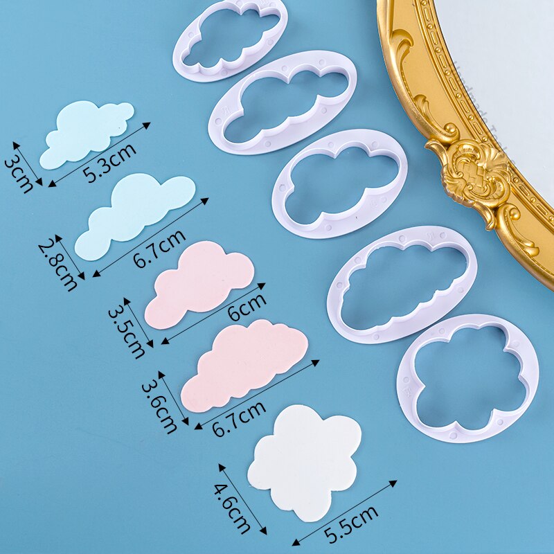 Polymer Clay Cloud Mold Heart Star Shape Printing Cutting Mold DIY Pottery Sculpture Geometric Figure Embossing Modeling Tools: 5pcs Clouds shape