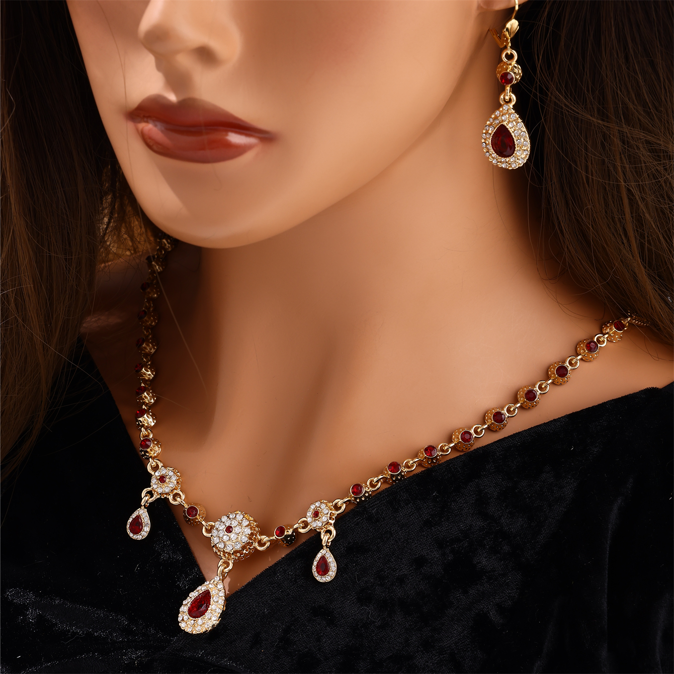 Algerijnse Handgemaakte Sieraden Kristal Bruiloft Haar Accessoires Metalen Hoofddeksel Sieraden Set Hoofd Ketting En Oorbellen Water Shape