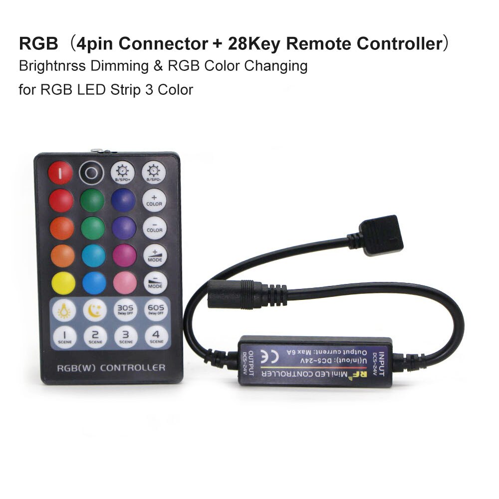 Enkele Kleur/Cct/Rgb/Rgbw/Rgb + Cct Rf 17/28Keys Draadloze Afstandsbediening dc 5-24V Voor 2835 5050 5630 5730 Led Strip Verlichting: RGB