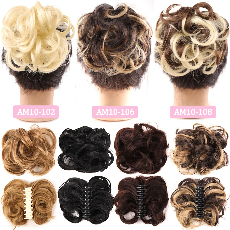 LM chaotisch lockig kurz Kunsthaarverlängerung Chignon Krapfen Rolle Brötchen Perücke Klaue Clip in Haarteil für Frauen