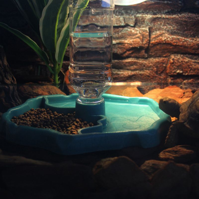 Reptile Feeder 2 in 1 Automatic Water Food Feeding Plate Lizard Turtle Dispenser 85LA