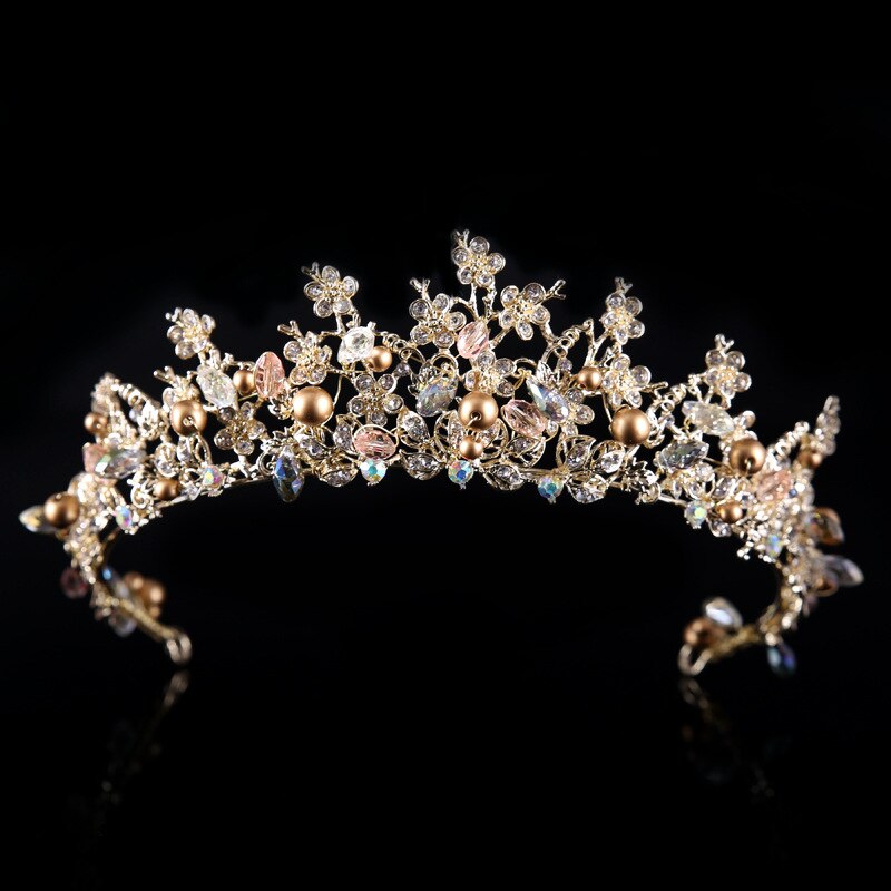 måke barokk brude krone vakre blomster gren bryllup tiara perler krystall hodeplagg  sq0280