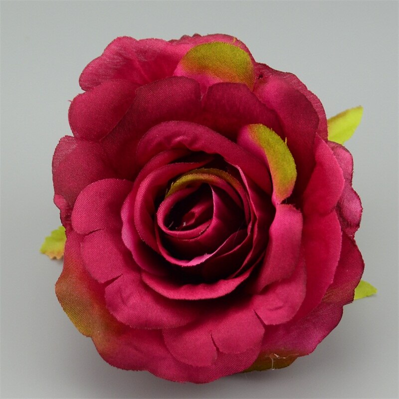 30 stk silkeblomstrende lyserøde hvide roser kunstigt blomsterhoved til bryllupsdekoration gør-det-selv-krans scrapbog stor håndværksblomst: Rødvin