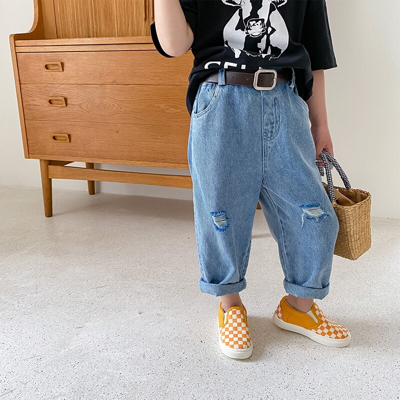 Pantalones vaqueros rasgados para niños y niñas, jeans delgados unisex, jeans rotos, 1-8 años