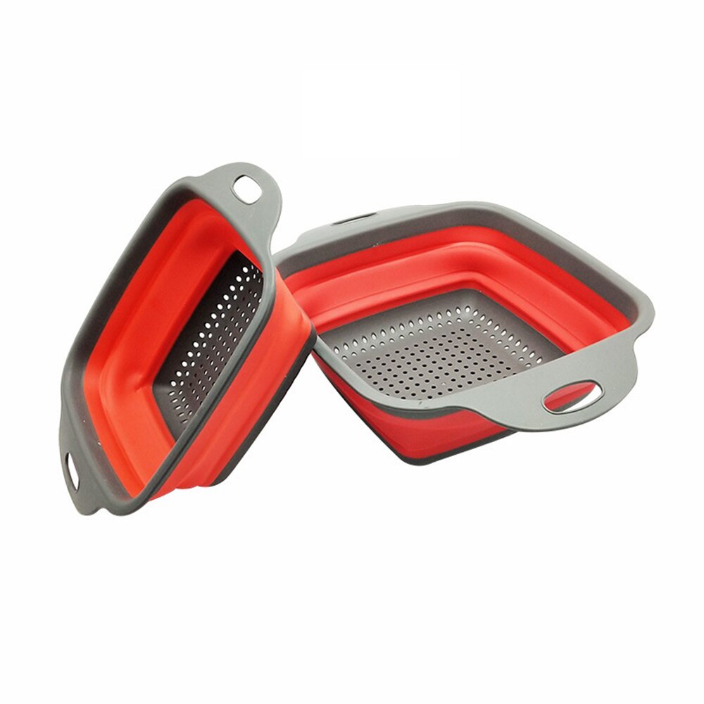 Foldable Fruit Vegetable Washing Basket Strainer Portabl Silicone Colander Collapsible Drainer With Handle Kitchen Tools: Red / M