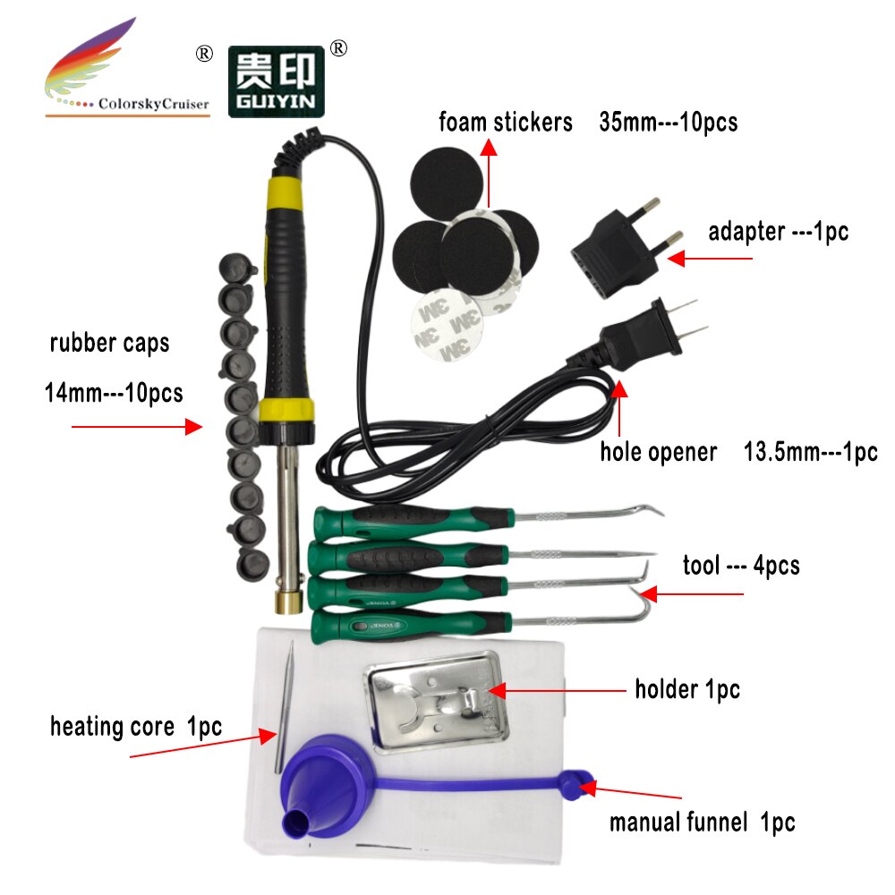 (RTT-18BK) hole driller digger and foam sticker plug cap for HP for canon for lexmark toner cartridge refill tool kit: tool kit type 1