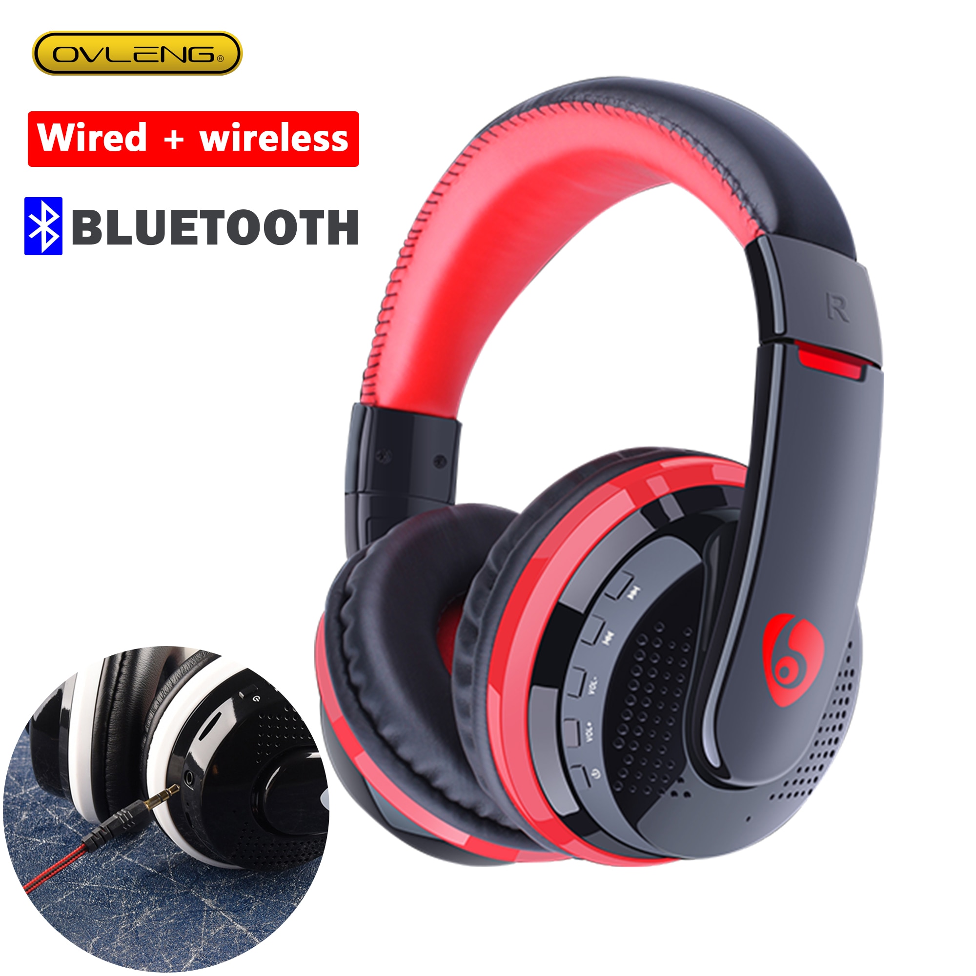MX666 Wireless Bluetooth Stereo Gaming Headphones OVleng Built-in Microphone Support FM Card 3.5mm Cable Headset for PC