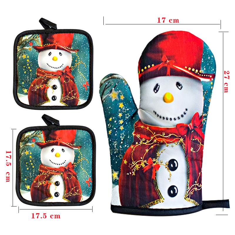 Fashionable Christmas Kitchen Utensils Printed Oven Gloves High Temperature Scalding Microwave Oven Heat Insulation Glove Set