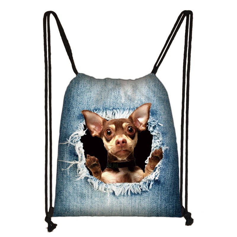 funny puppy dog / kitten cat print drawstring bag women storage bag ladies shopping bags teenager boys girl backpack: SKDKDDW06