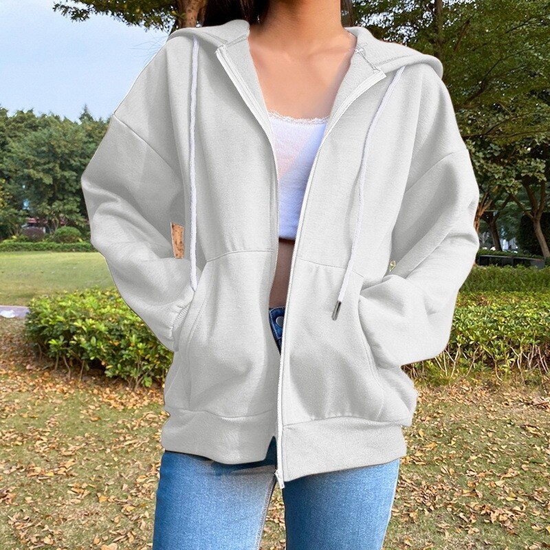 Women Casual Hooded Sweater Cardigan Jacket Casual Mid-length Outdoor Sports Jogging Fitness Training Hoodie Sweatshirt