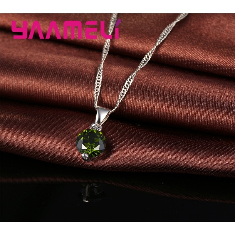 Conjunto de joyas para mujer, Plata de Ley 925 auténtica, cristales redondos, CZ, colgante, collar, pendientes, novedad