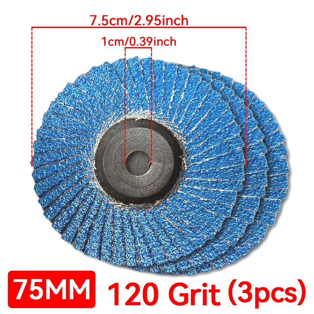 Discos de aleta de 75mm, muelas de corindón de Zirconia, discos de pulido de aleta de grano 40/60/80/120, lijado para herramienta de amoladora angular, 3 uds.: Plata