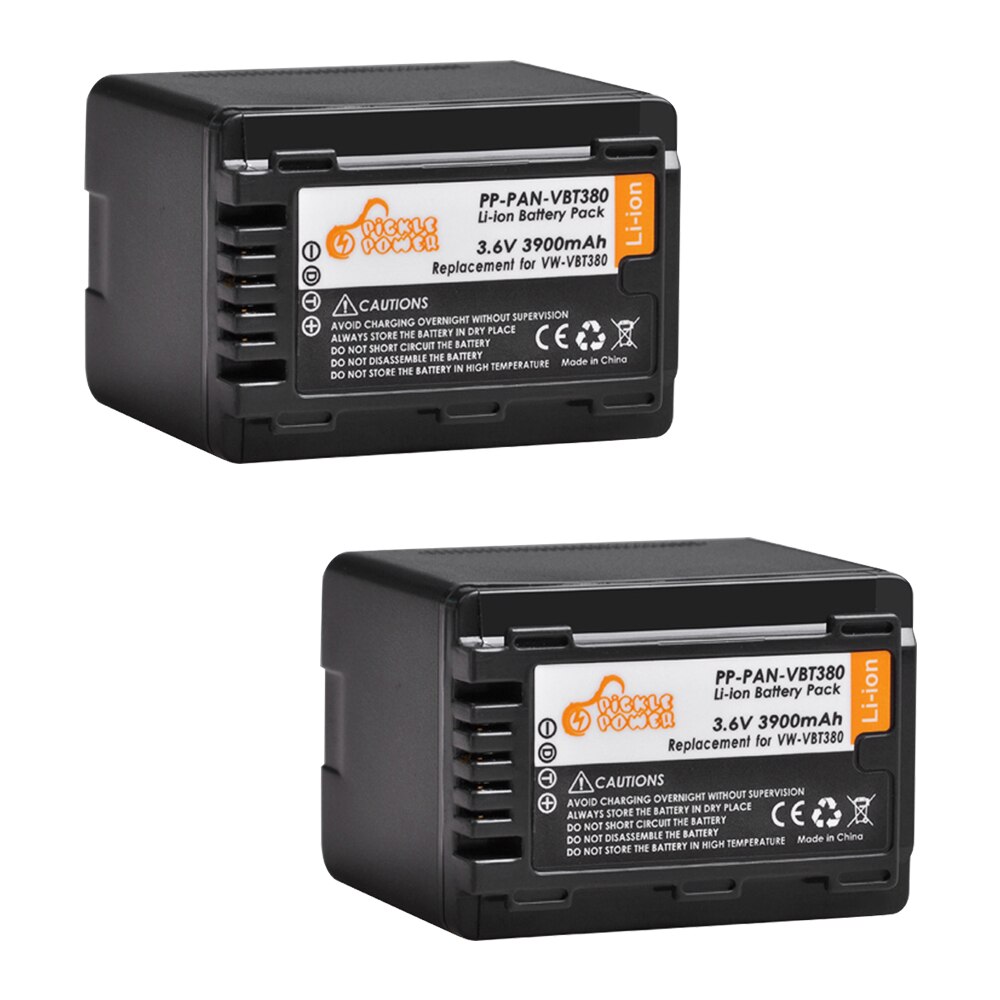 Vw-vbt 380 batteri 3900 mah + ledet oplader til panasonic hc -v720 v727 v730 v110 v130 v160 v180 v201 v750 v757 v760 v770: 2 batterier