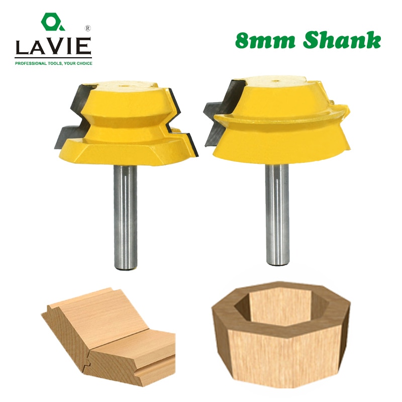 LAVIE 2 stuks 8mm Schacht Lock Mijter Tenon Router Bits 22.5 Graden Lijm Joinery Frees Set voor Hout houtwerk Cutter MC02065