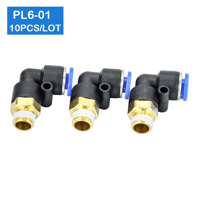 10Pcs of PL6-01, 6mm Push In One Touch Connector 1/8" Thread Pneumatic Quick Fittings
