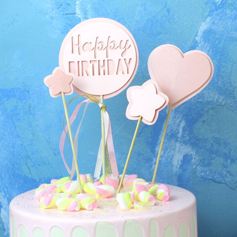 16 Stück Tortendeko Happy Birthday Cake Topper Rosa Glitter Kuchendeko Geburtstag Cupcake Topper Kuchendeckel Mit Luftballon Papierfächer Sterne Tortenstecker Für Mädchen Frauen