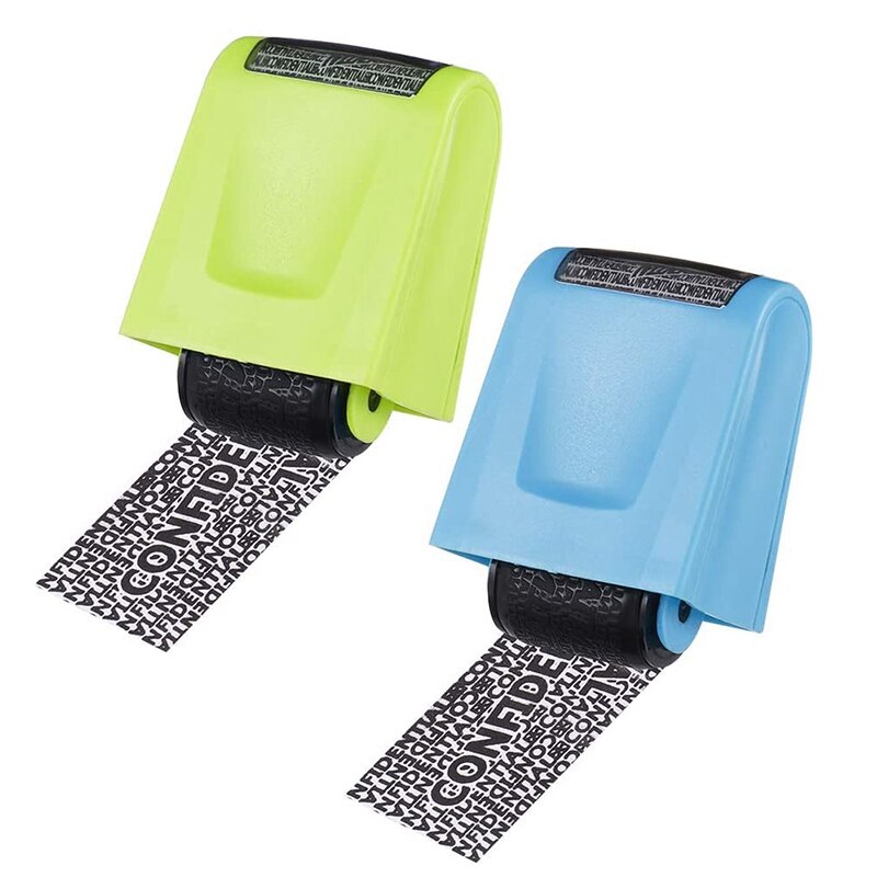2 Pcs Identity Prevention Theft Stamp Identity Protection Guard Roller Stamp Wide Rolling Security Stamp: blue   green