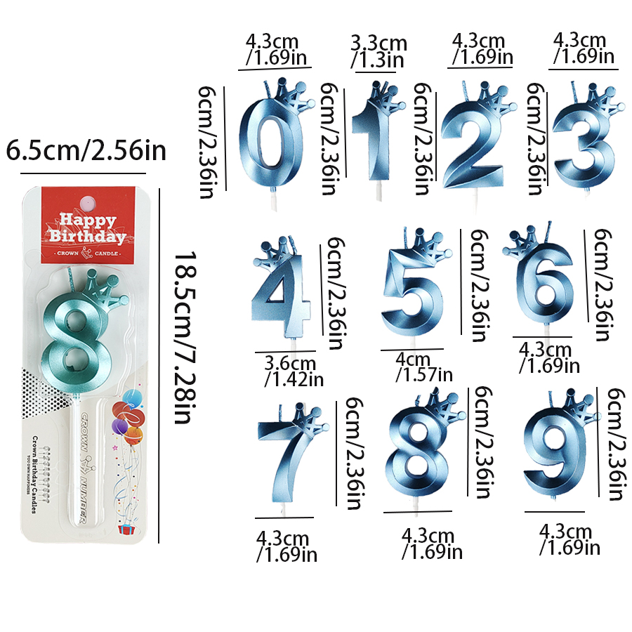 Tiffany Blue Cake Number 0-9 Candle Crown Birthday Boy Prince Party Celebration Birthday Cake Decoration