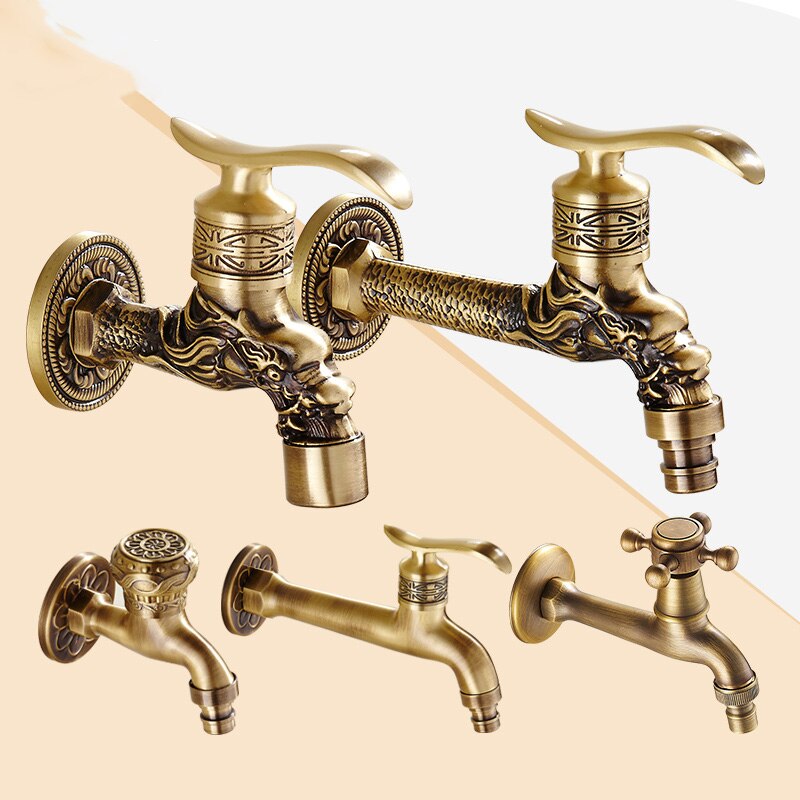 Antiker Messingdrache, geschnitzter Wasserhahn, Garten-Bibhahn, Waschmaschinen-Wasserhahn, Außenhahn, einzelner Kalthahn 1016
