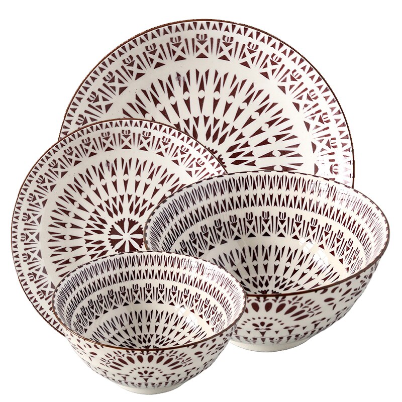 Assiette en céramique bol ensemble 4 pièces/Combo sous-glaçure forme ronde porcelaine vaisselle Support four lave-vaisselle CZY1017-4S: 5