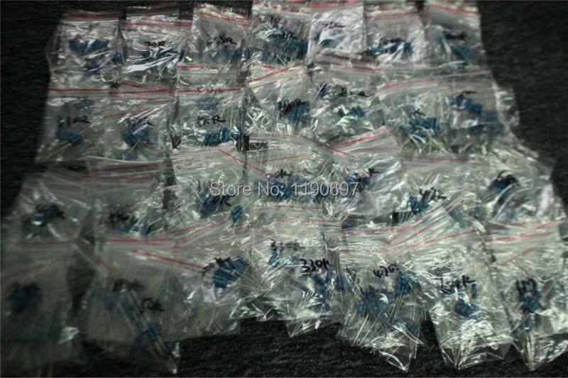 200pcs 1W DIY HIFI Common Resistance 1W Metal Film Resistors 10R~100R~1K~20K~330K~1M 28 Kinds Of Resistance Mixed