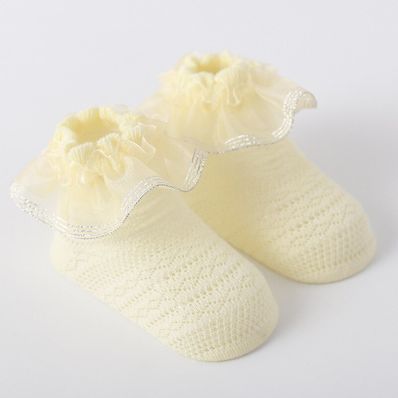 Calcetines de malla de encaje para niñas pequeñas, medias de algodón de princesa, transpirables, de 0 a 5 años, 2022, meias curtas de malha de renda de bebê de verão: 2yellow / 1-3T