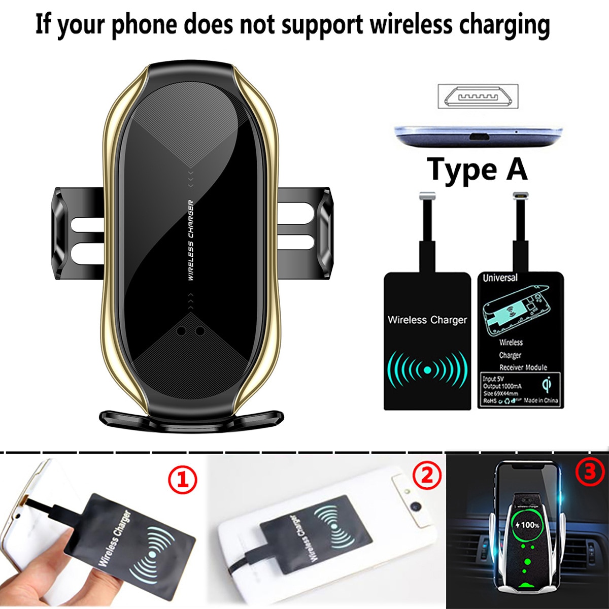 Wireless Charger Car Mount for Air Vent Mount Car Phone Holder Intelligent Infrared Fast Wireless Charging Charger For iPhone 11: For Android A