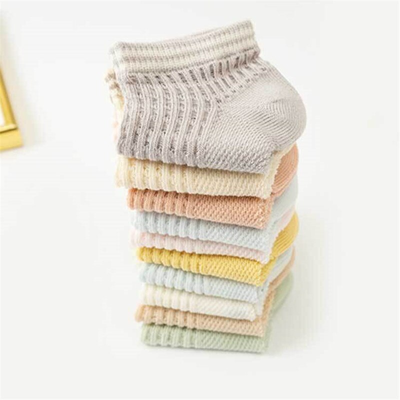 10 Pairs 3-15Y calzini per bambini calzini per bambini corti in maglia di cotone sottile estivo calzini solidi Jacquard traspiranti carini accessori per ragazzo ragazza