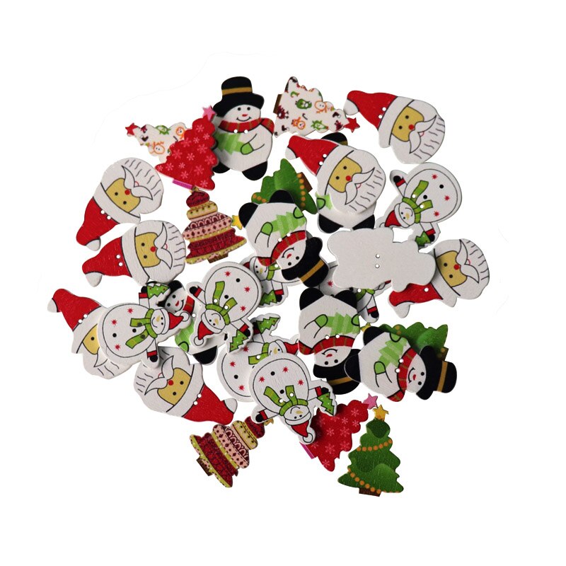 Naaien Kerst Knoppen 30Pcs 2 Gaten Boom Sneeuwvlok Uil Cartoon Houten Knoppen Voor Scrapbooking Diy Kleding Accesorries: Santa