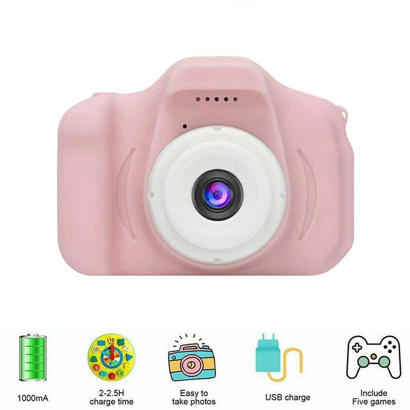 Mini Children Camera HD Portable Digital Video Photo Camera 2 Inch Screen Display Children For Kid Game Study Camera For: Pink