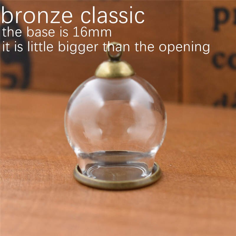 5set 20*15mm hollow glass globe with setting base beads cap set orb glass vials pendant glass bottle jewelry pendant: brone classic