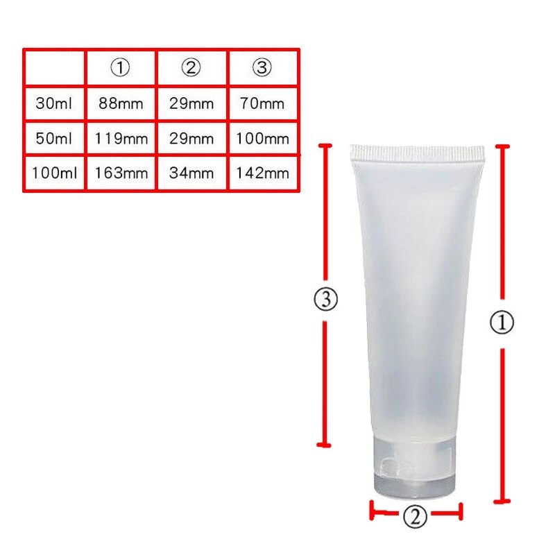 50 stuks 20ml 30ml 50ml 100ml lege cosmetische crème-emulsie lotionpotjes, transparante plastic zachte tubes verpakking containers
