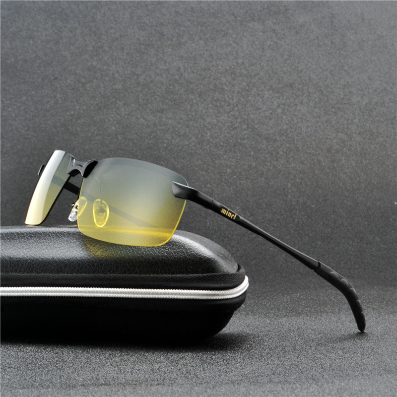 Legering uv mænds driver nattesyn beskyttelsesbriller solbriller kørsel mandlig kørsel solbriller til mænd anti-blænding dag nat beskyttelsesbriller nx: Sort grøn gul