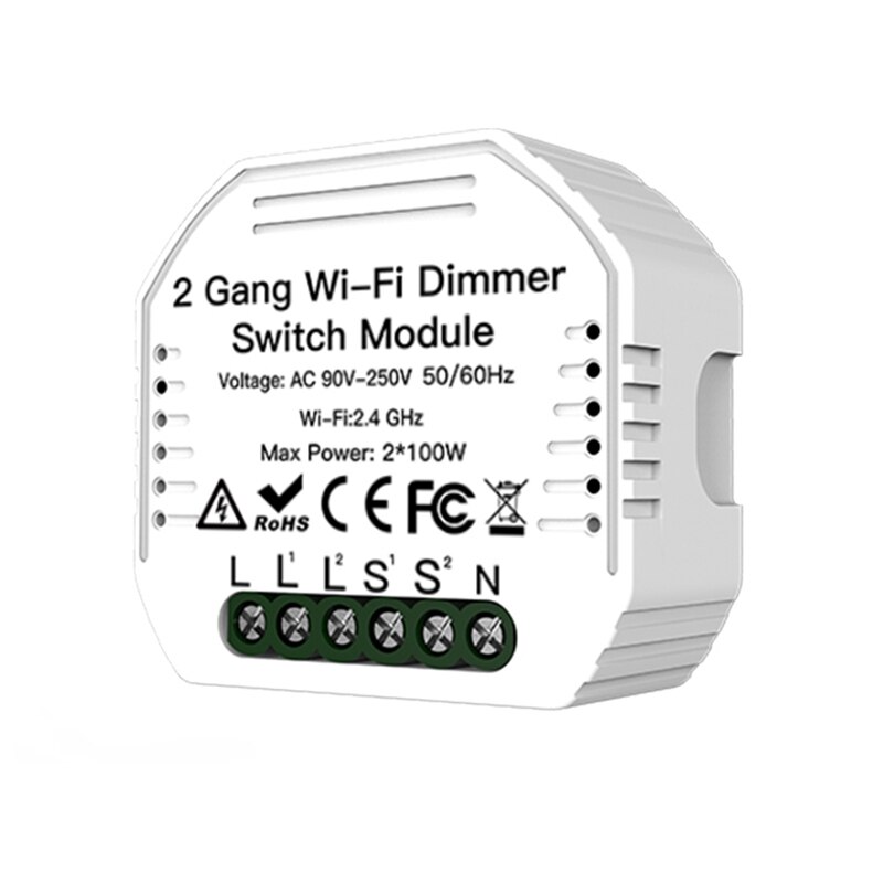 MS-105B WiFi Dimming Switch Module 2 Gang 2 Way WiFi LED Dimmer Module Light Switch Remote Control Module For Alexa/Google Home: Default Title