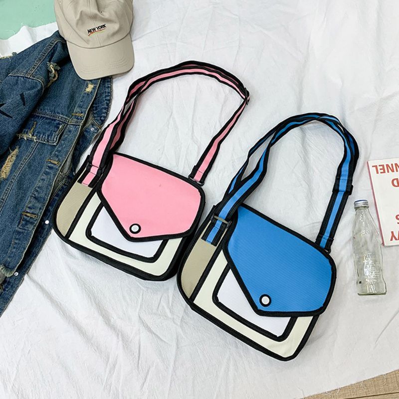 Donne 2D Sacchetto di Scuola Della Spalla 3D Disegno di Carta Del Fumetto comico Crossbody Della Borsa D0UD