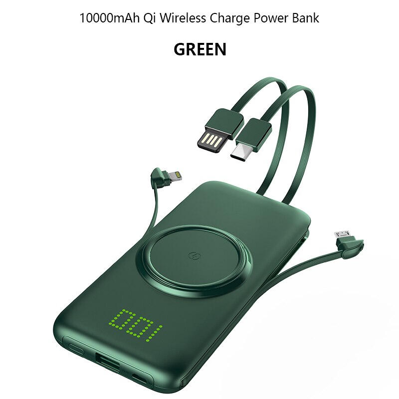 10000 mah multifunctionele lijnoplader po slanke mobiele power draagbare externe batterijlader voor iphone samsung xiaomi: 10000 mah groen