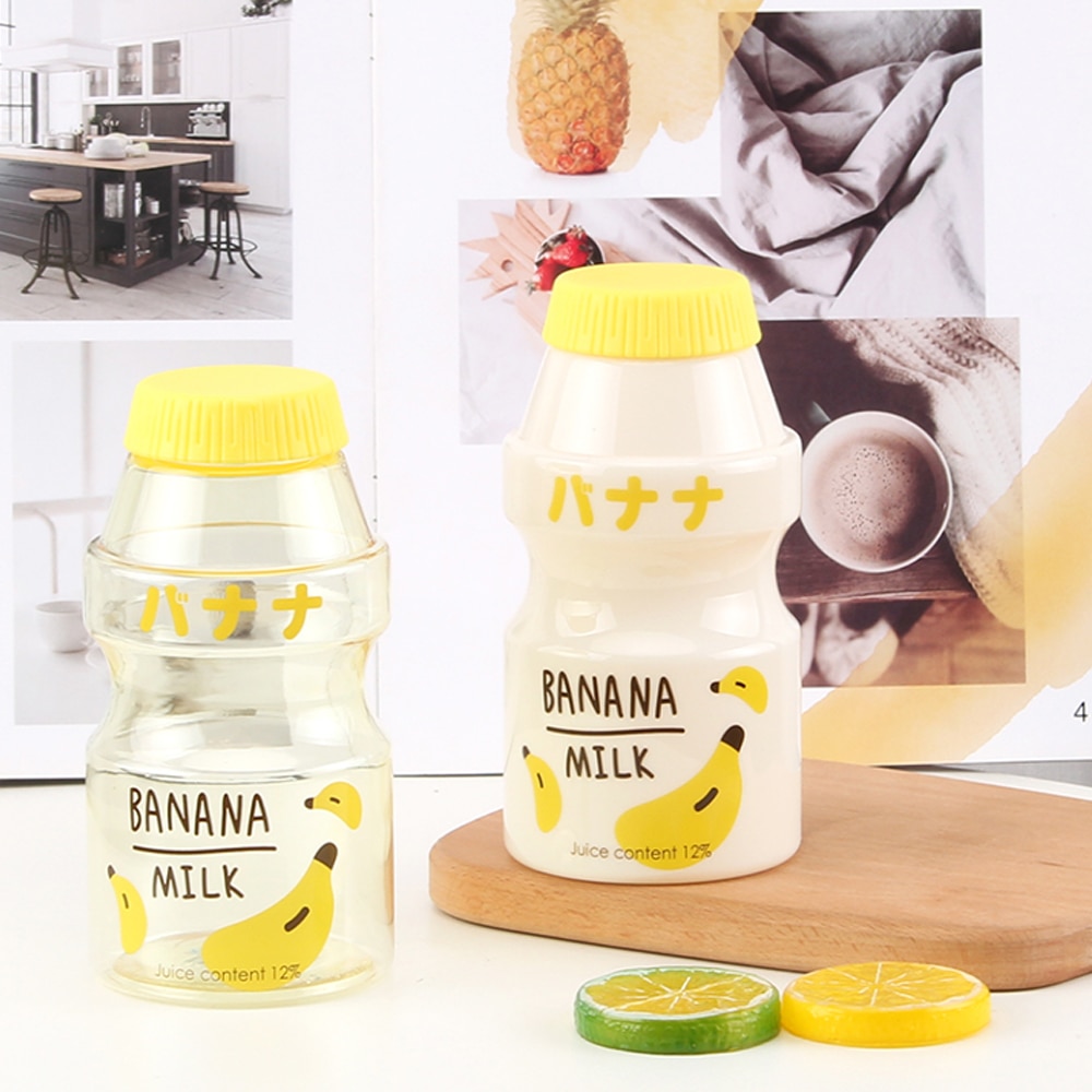 Plastic Water Bottle Tour Drinking Bottle lanyard Yakult Shape Cute Kawaii Milk Carton Shaker Bottle for Kids/Adult
