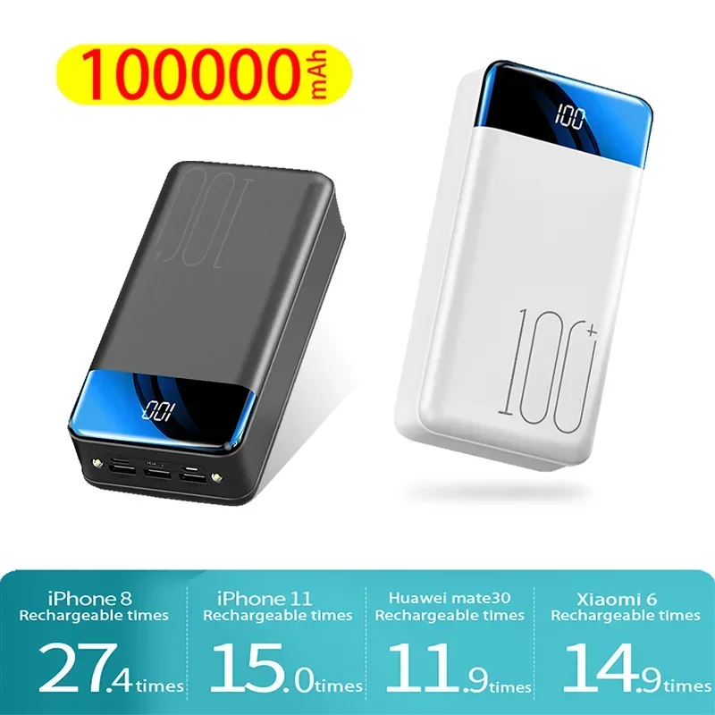 100000 mah powerbank mit hoher kapazität, universelles Handys netzteil mit 5v schnellladeanschlüssen, usb-schnittstelle, kompatibel mit Apfel-, Android- und huawei-handys