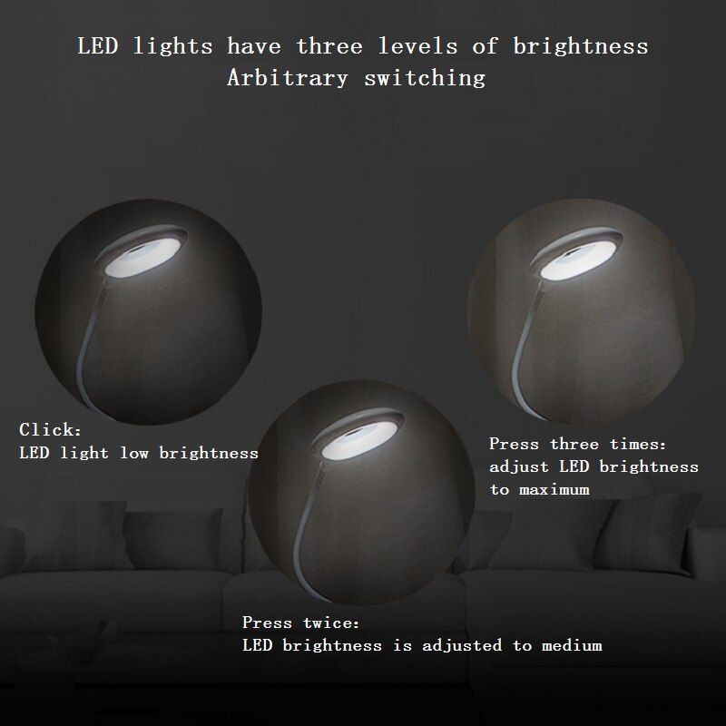 Desktop Power Socket with 3Way Socket 2USB Vertical Table Lamp Touch Switch Three-speed Adjustment Brightness Electric Outlet