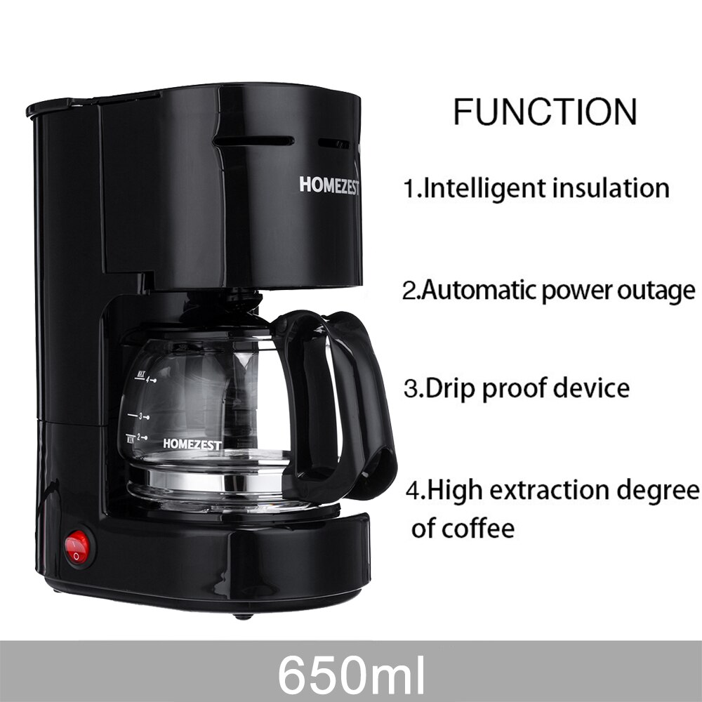 650ml Household Electric Drip Coffee Maker Smart Auto Cup Coffee Machine Auto Keep Warm Coffee Machine For Home Office 220V