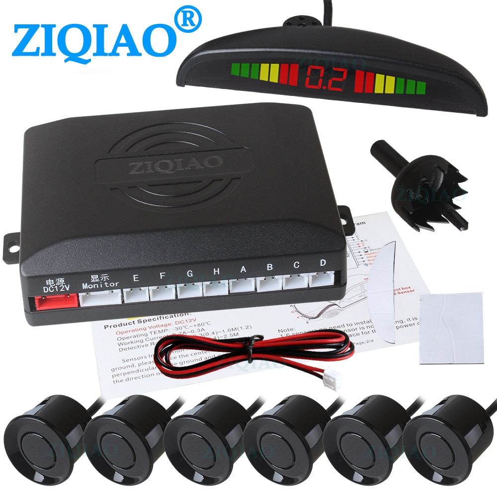 Auto Radar Detector Monitor System Kit 6 Sensoren Zoemer Backlight Led Display Radar Sound Alarm Indicator Sonde Systeem