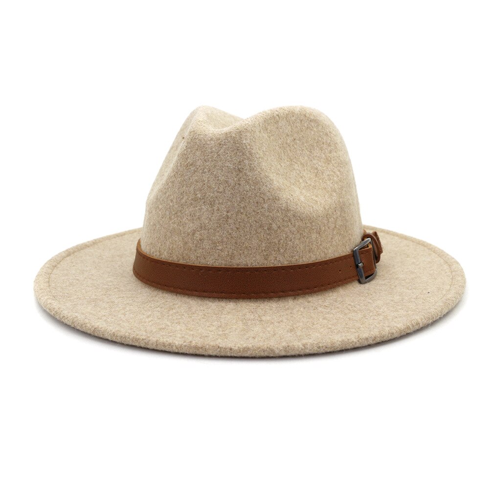 Sombrero Fedora de lana con lazo de cuero para hombre, gorra redonda americana y europea, color negro, para Otoño e Invierno: 1