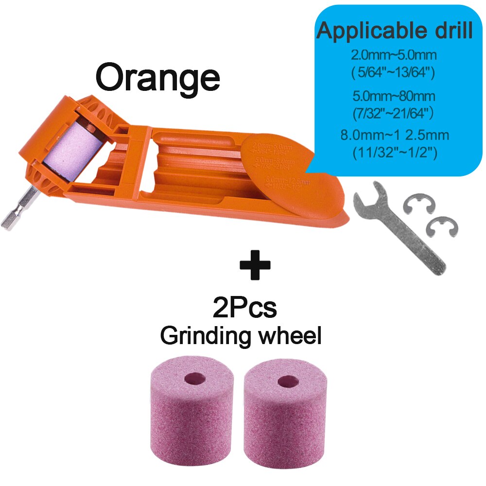 2.0-12.5mm/Set Drill Bit Sharpener Portable Corundum Grinding Grinder Quick Install Tools Hand Drill Modification: Orange and 3 Stones